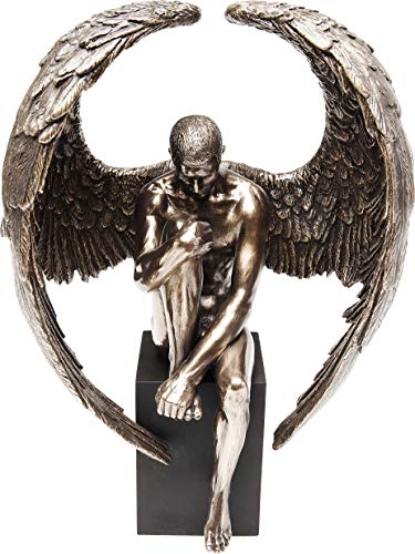 Kare Design Deko Objekt Nude Sad Angel, Bronze, Handgefertigt, Deko Figur, Engel Design, Wohnzimmerdekoration, für Regale, Holz Sockel, 26x18x11cm (H/B/T) im Sale